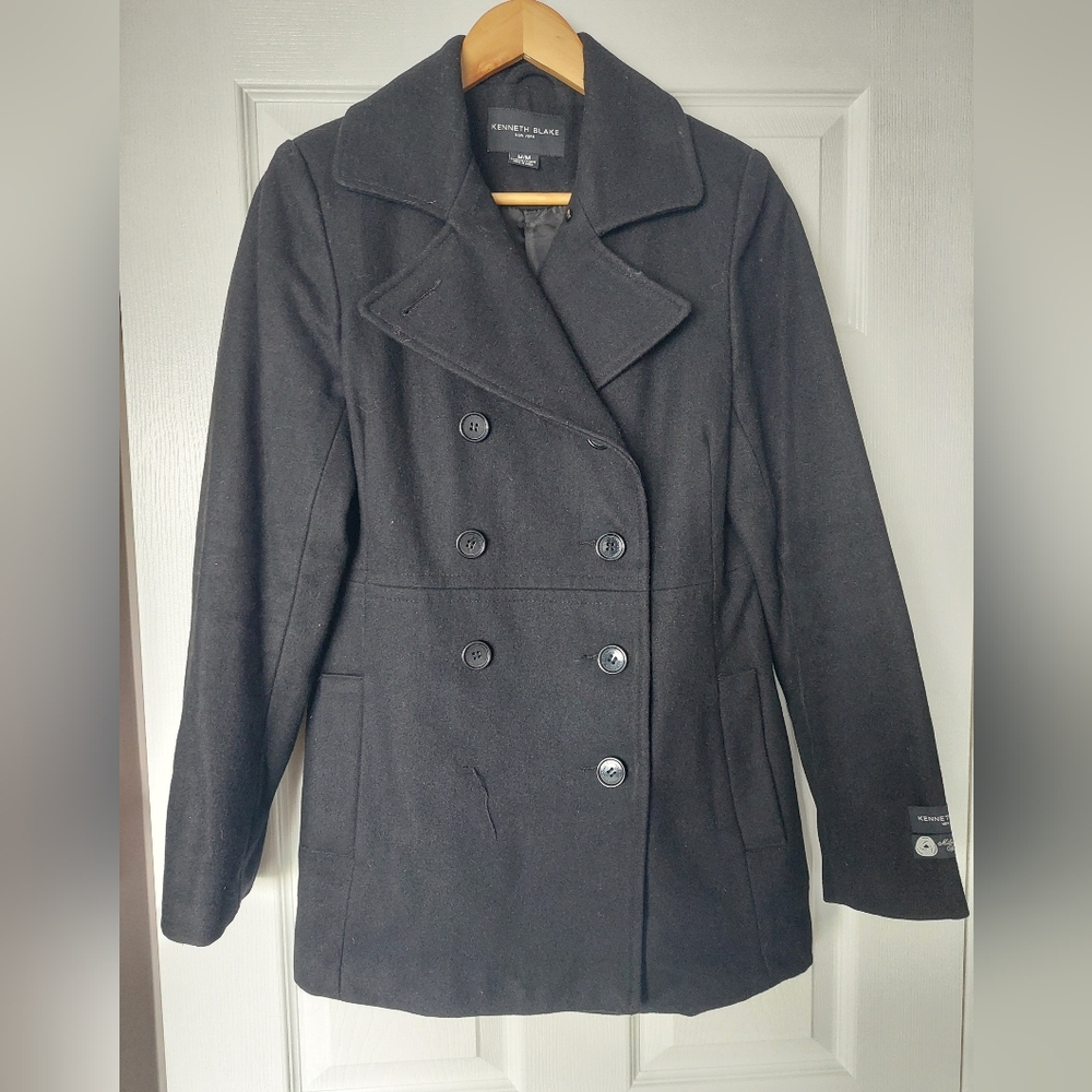 Kenneth Cole Black Double-Breasted Wool Coat